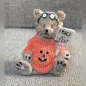 Vintage Trick Or Treat Teddy Bear Resin Figurine Halloween Whimsigoth Whimsical